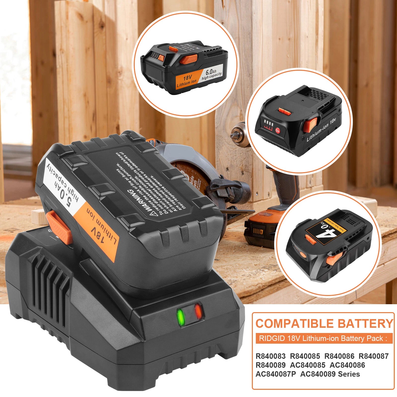 1-4X 8.0Ah 18Volt Lithium Battery For Ridgid AEG 18V R840087 R840085 Replacement