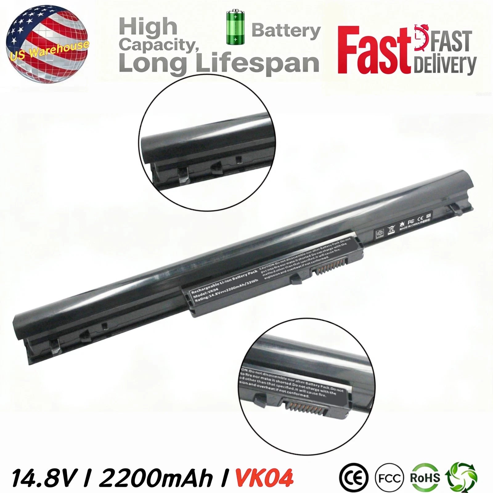 VK04 HSTNN-YB4D Battery for HP Pavilion Sleekbook 14 15 694864-851 695192-001