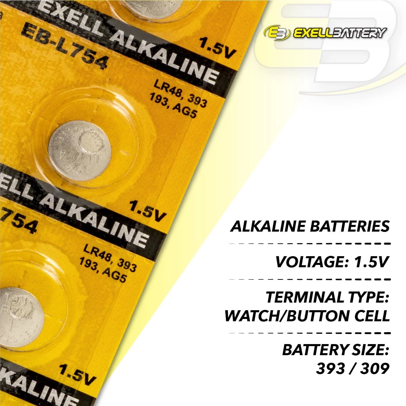 10pk Exell EB-L754 Alkaline 1.5V Watch Battery Compatible With AG5 393 LR48