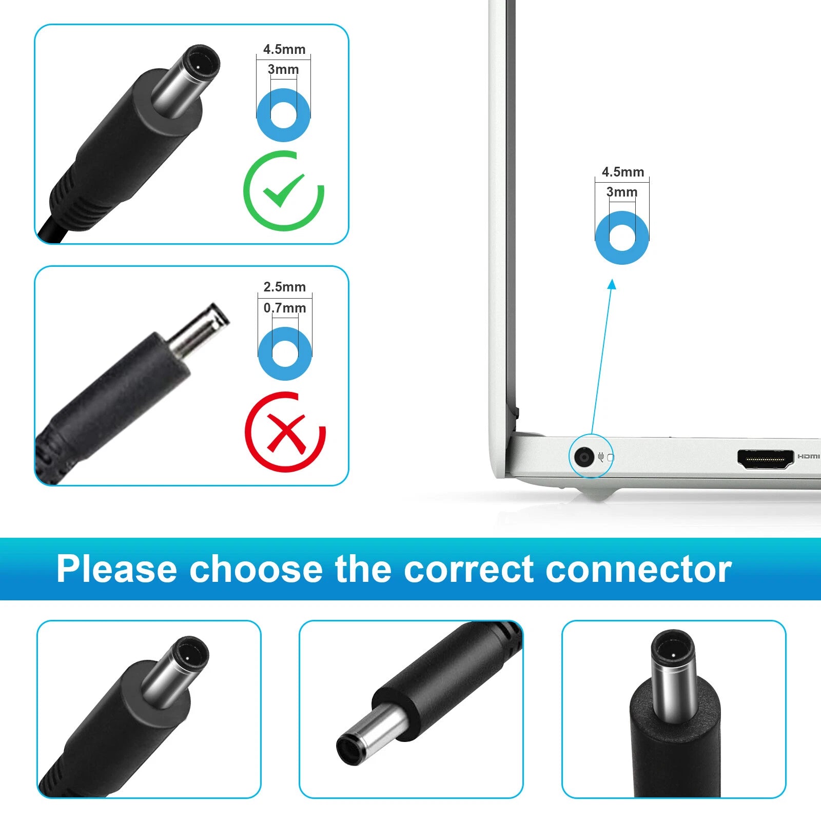 AC Laptop Charger Power Adapter for Dell Inspiron 11 13 14 15 17 3000 5000 7000
