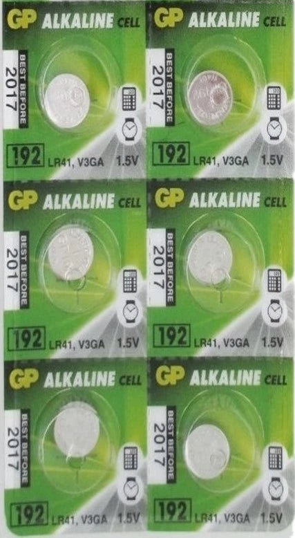 6 x GP192 LR41 AG3 V3GA Alkaline Batteries