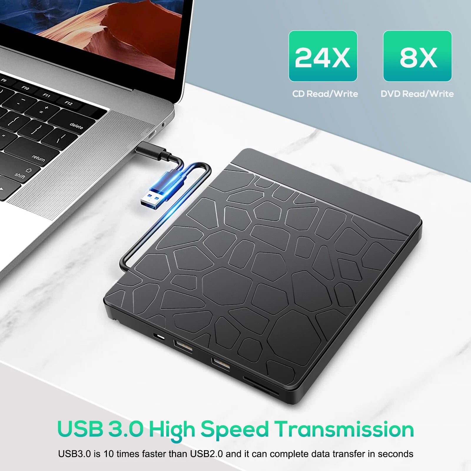 External Slim USB 3.0 CD DVD-/+RW Drive Burner Writer Hard Disk Reader Player PC