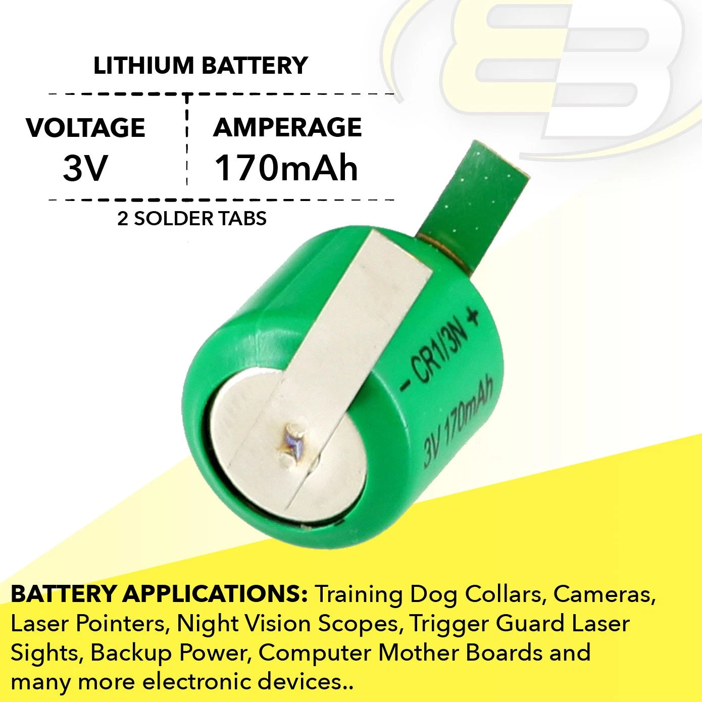 3V 170mAh CMOS Memory Lithium Battery w/Tabs Compatible With C2L76, K58L, DL1/3N