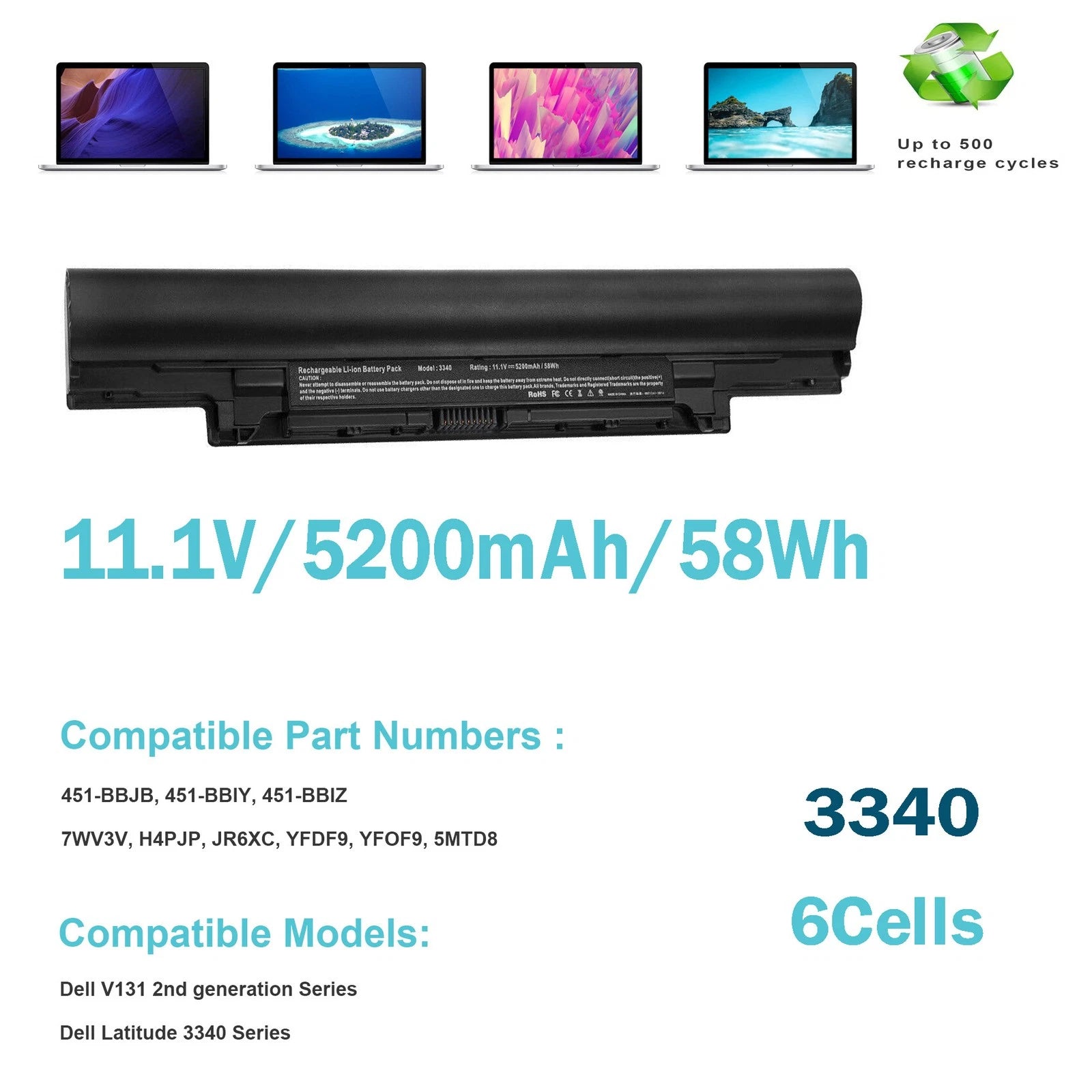 3340 Battery For Dell Latitude 3350 YFDF9 HGJW8 5MTD8 451-BBJB 451-BBIY 5200mAh