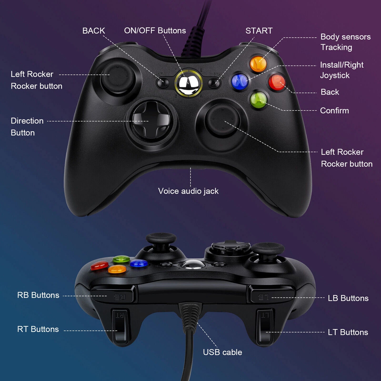 Wired Controller USB For PC Compatible With Xbox 360 / Windows 7 8 10 11 Gamepad
