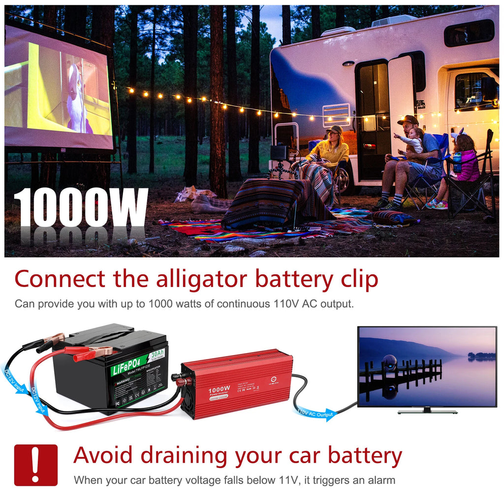 1000W 2000W Car Power Inverter DC 12V To AC 110V 2AC Outlets USB Power Converter