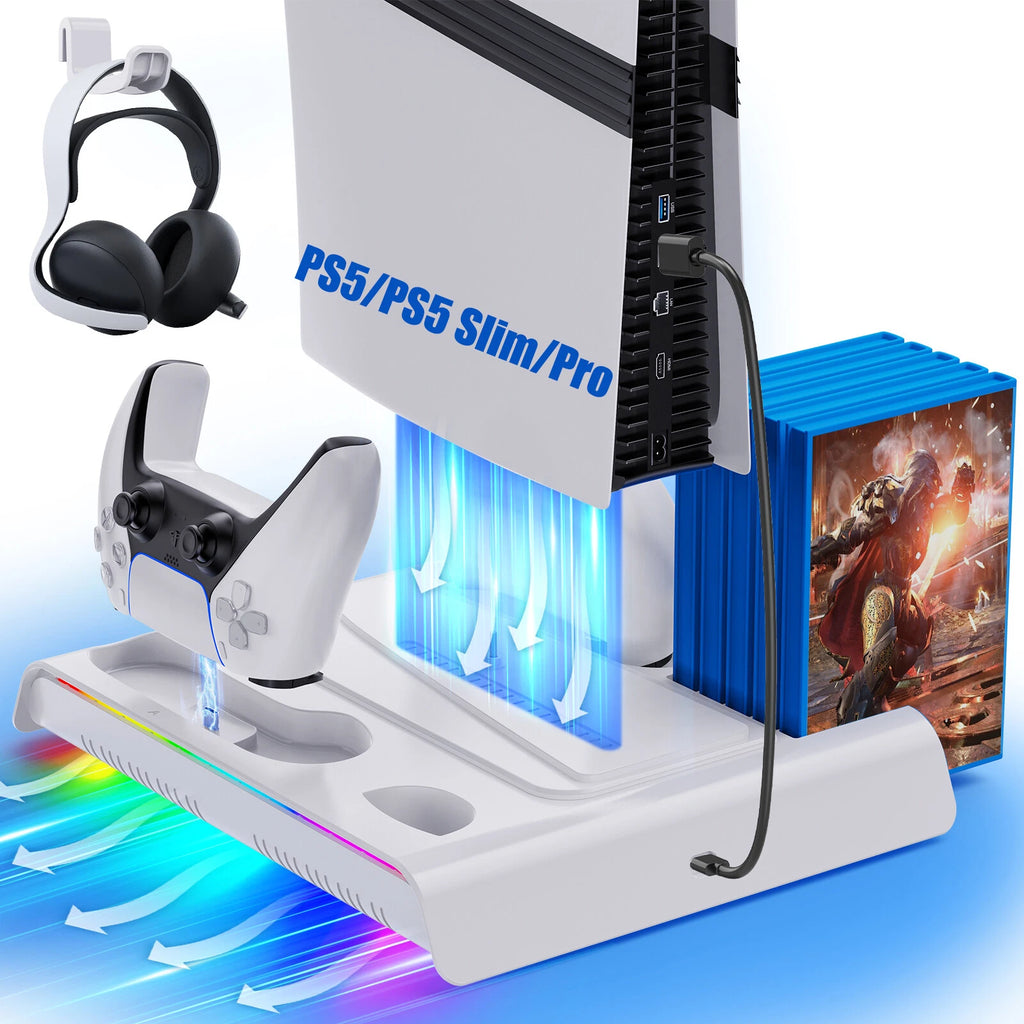 Wireless PS5 Controller Charger Cooling Fan Station for DualSense Playstation 5