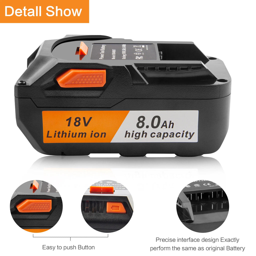 for Ridgid R840085 8.0Ah Lithium Battery 18Volt R840087 AC840087 Power Tools USA