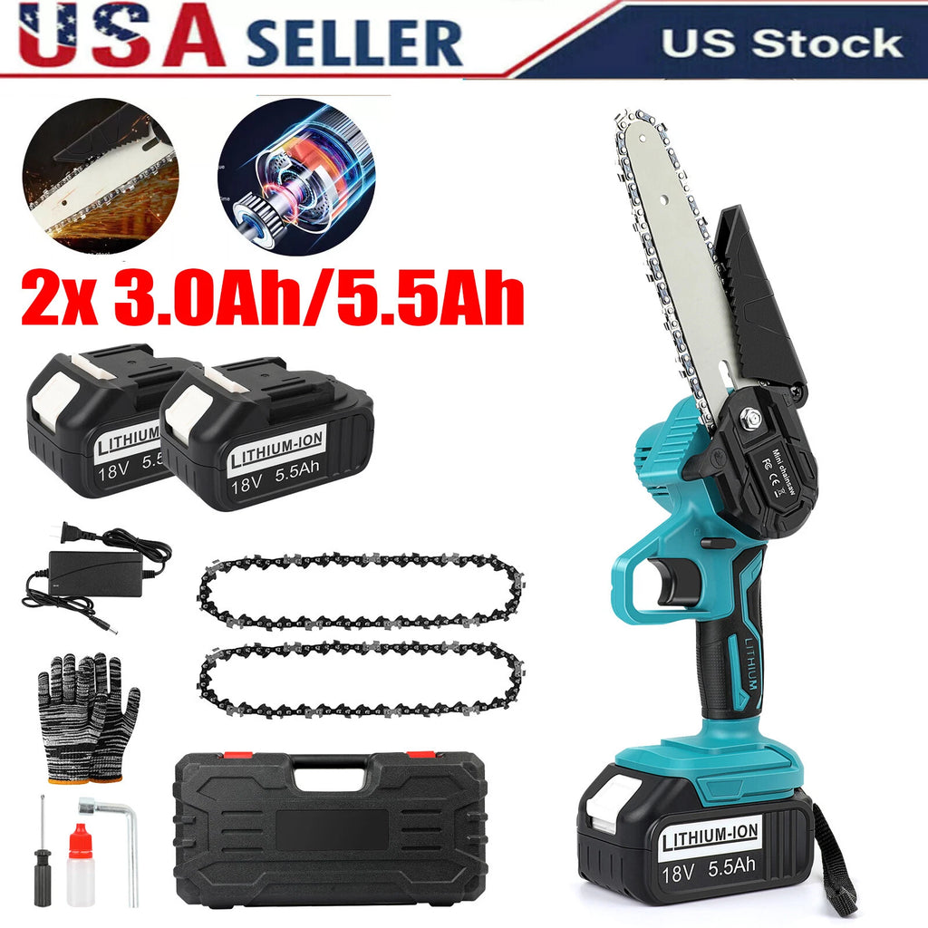 6" Cordless Mini Electric Chainsaw Handheld Battery Power Powered Wood Cutter
