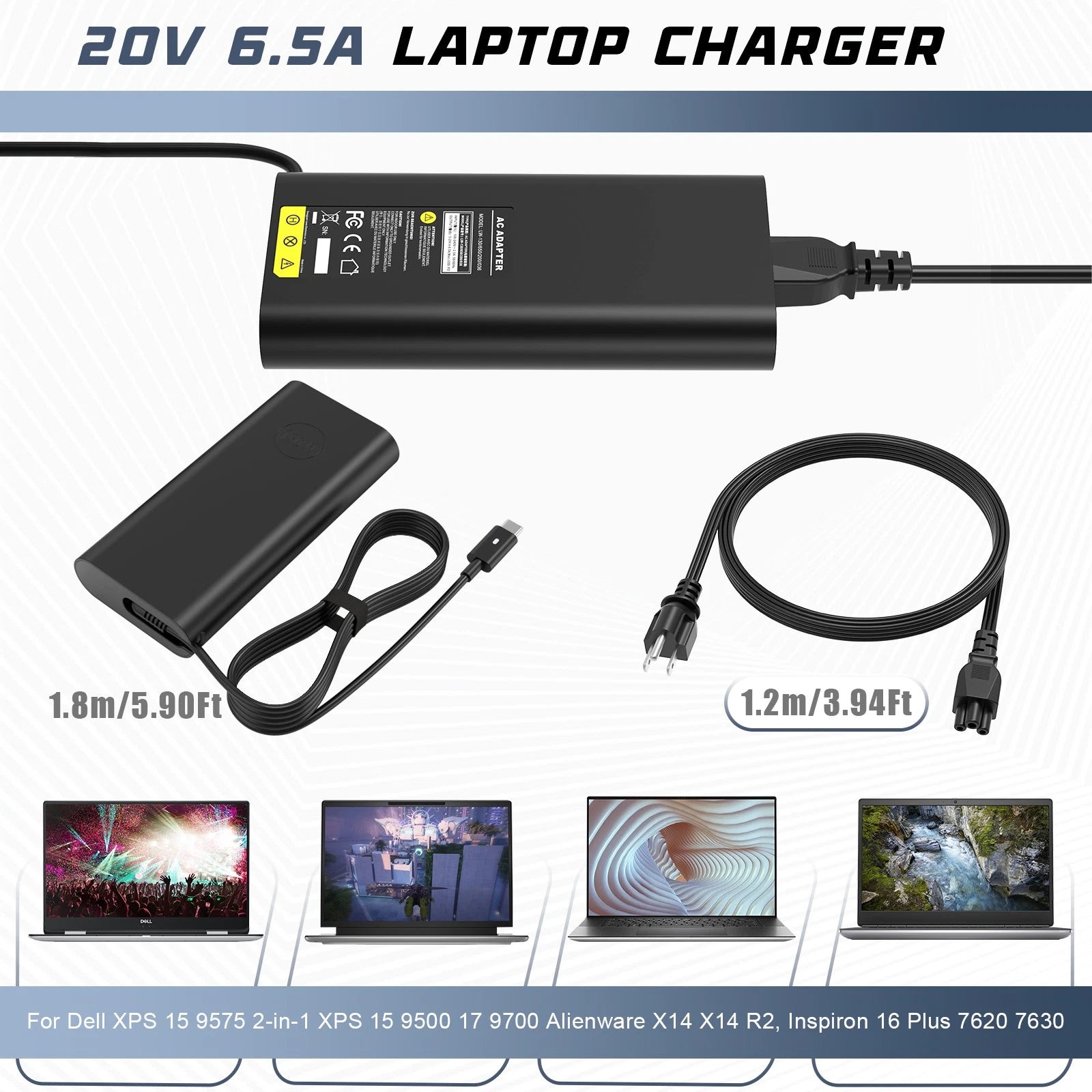130W USB C Charger for Dell XPS 15 9500 9700 9575 T4V18 Laptop Adapter Type-C