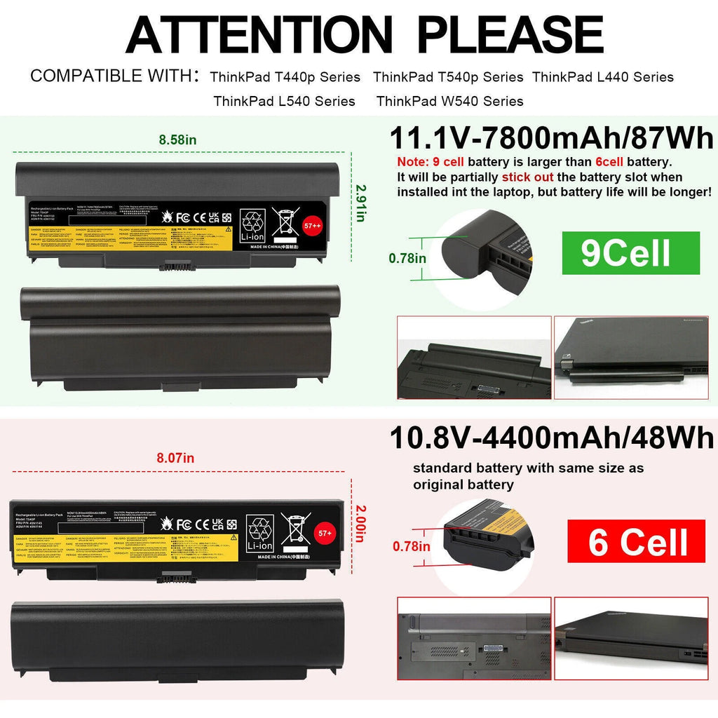 ?LOT 57++ T540P Battery For Lenovo Thinkpad T440P W541 L440 L540 45N1152 45N1153
