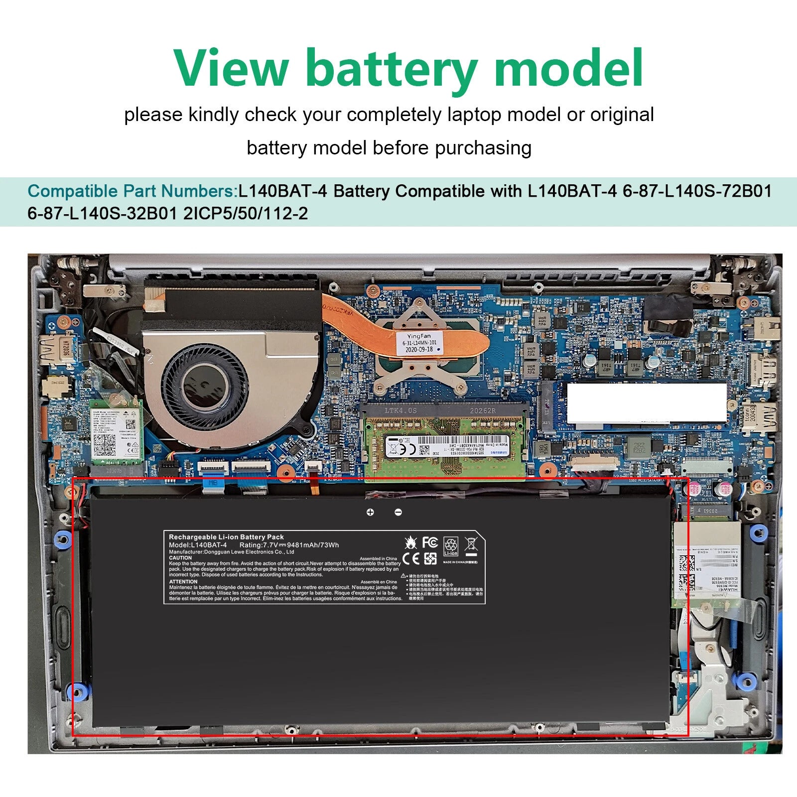 L140BAT-4 6-87-L140S-72B01 7.7V 73Wh Battery for Lemp9 System76 Darter Pro 2021