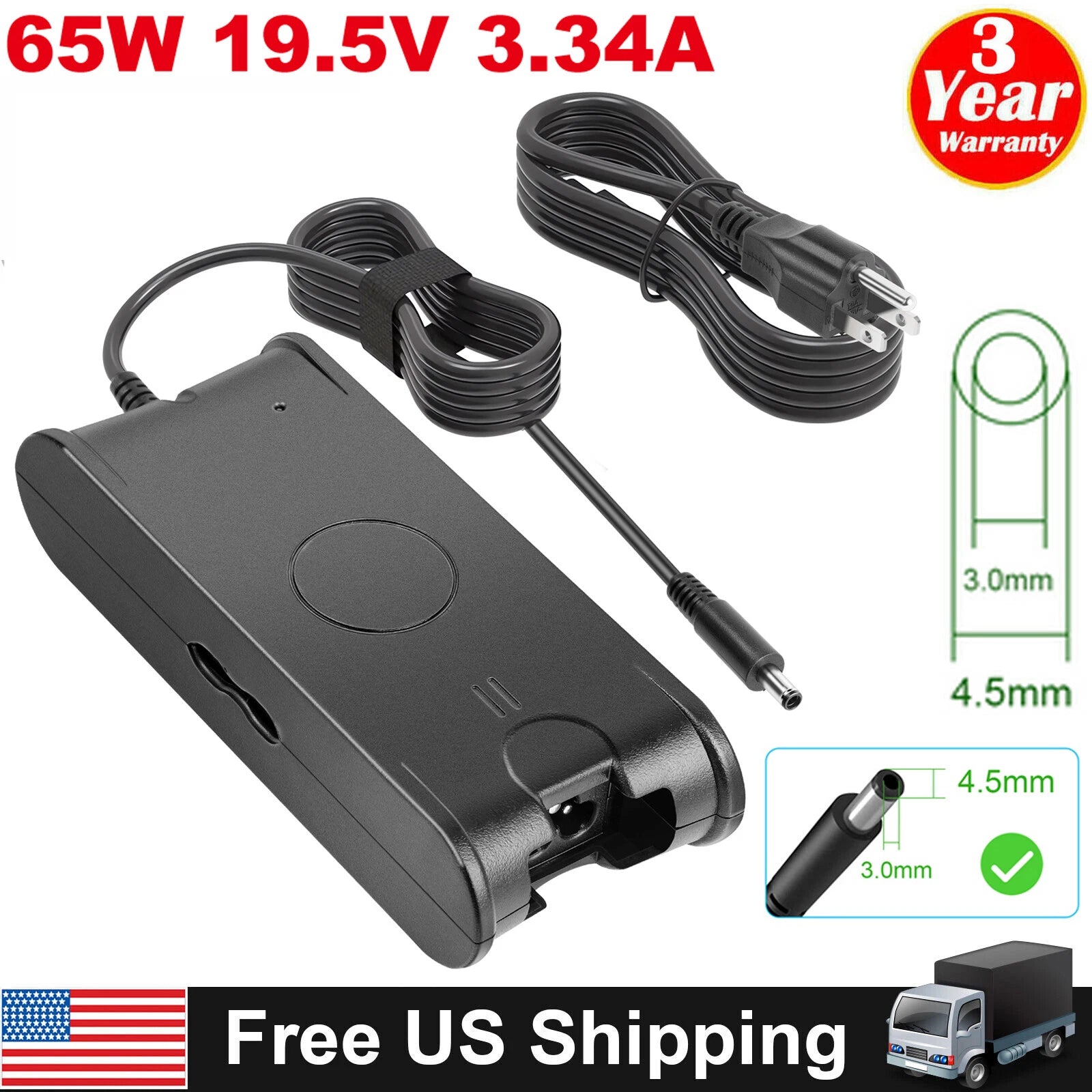 For Dell Inspiron 15 5551 5552 5555 5558 5559 5566 P51F 65W Charger AC Adapter