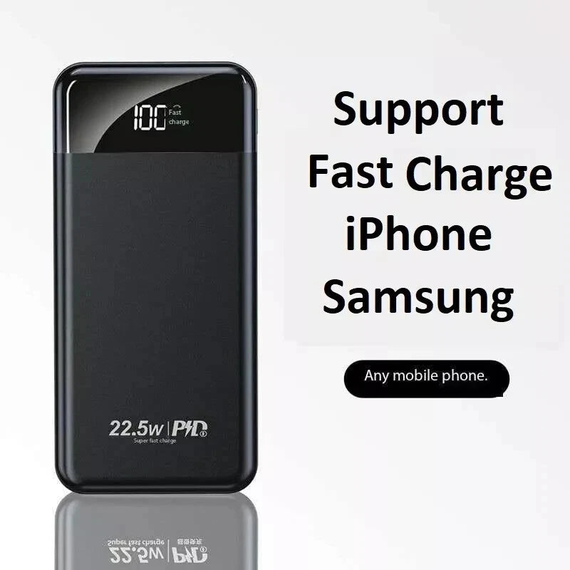 Portable Power Bank 10000mAh Fast Charging Battery with 3 Built in Cable BLK/WHT