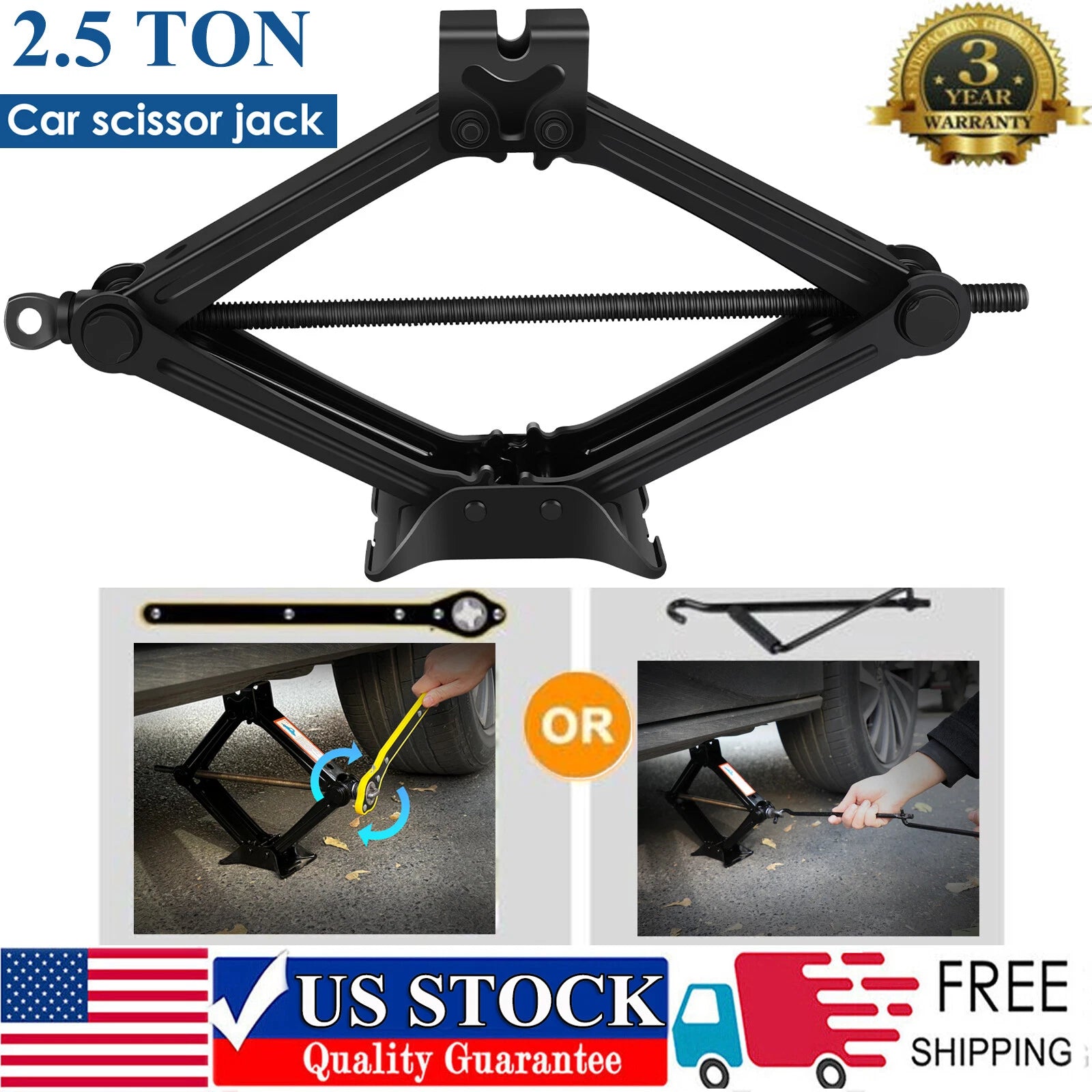 2.5Ton Scissor Jack Handle Crank or Wheel Lug Wrench Tool Kit Car Garage Tire