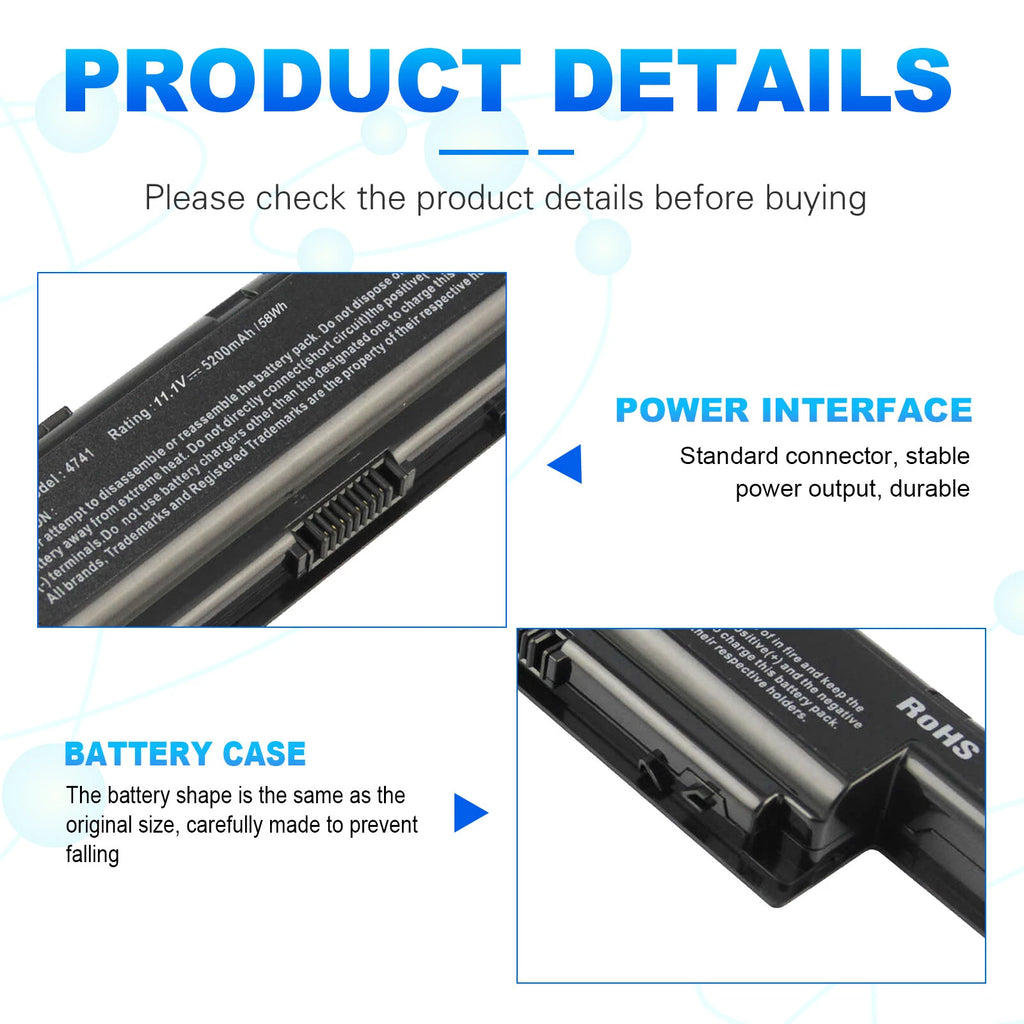 AS10D31 Battery For Gateway 4741 AS10D41 AS10D51 AS10D61 AS10D71 AS10D75 5200mAh