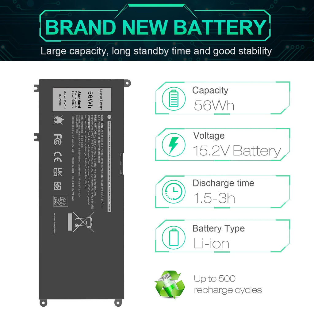 NEW 33YDH Battery For Dell Latitude 3380 3480 3490 3580 3590 Inspiron 7577 7586