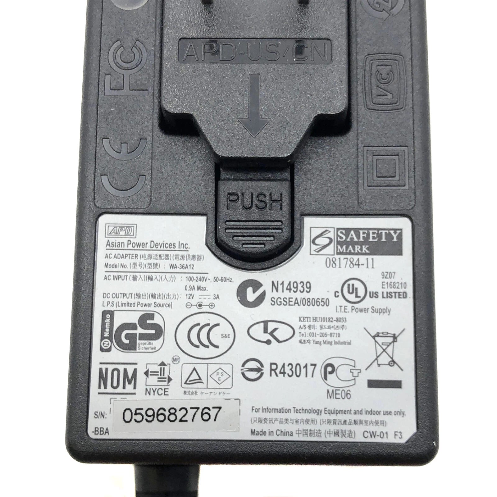 NEW Genuine APD WA-36A12 AC Power Adapter 12V 3A N14939 Power Supply 36W OEM
