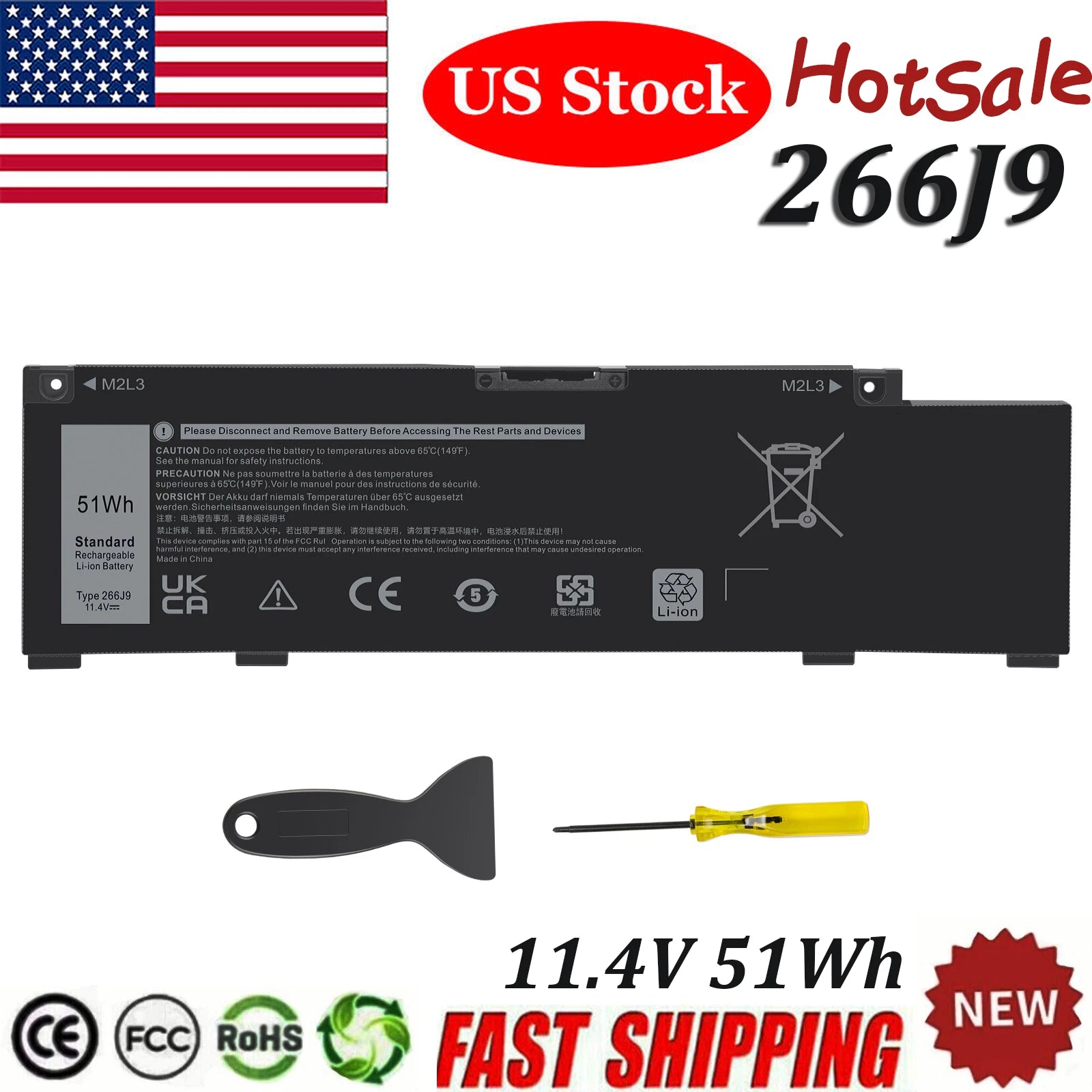 New 266J9 Battery For Inspiron G3 15 3500 3590 3790 G5 15 5500 SE 5505 M4GWP US