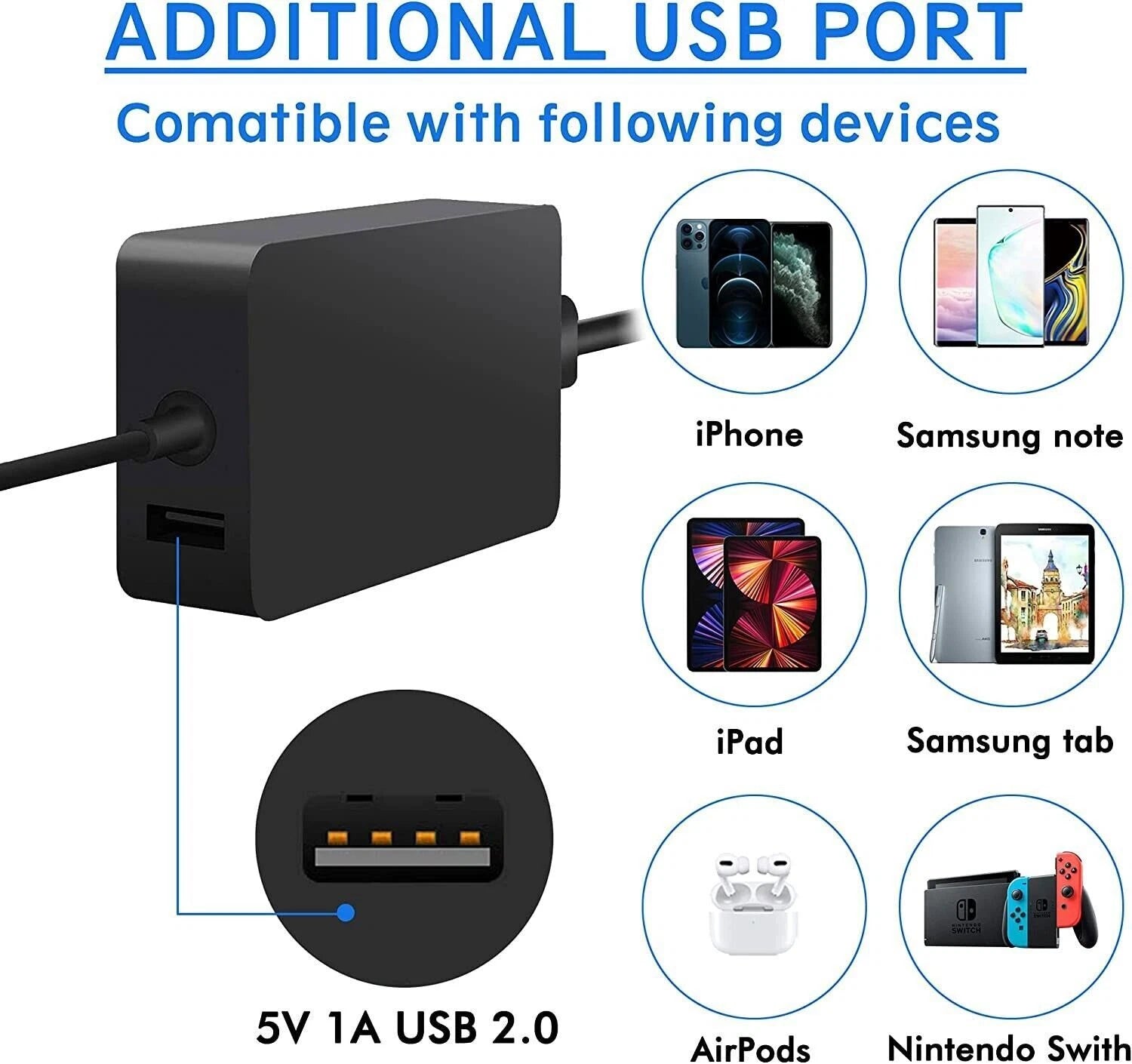 US Surface Pro Charger AC Adapter Power Cord For Surface Pro 3/4/5/6/7/8/Go/Book