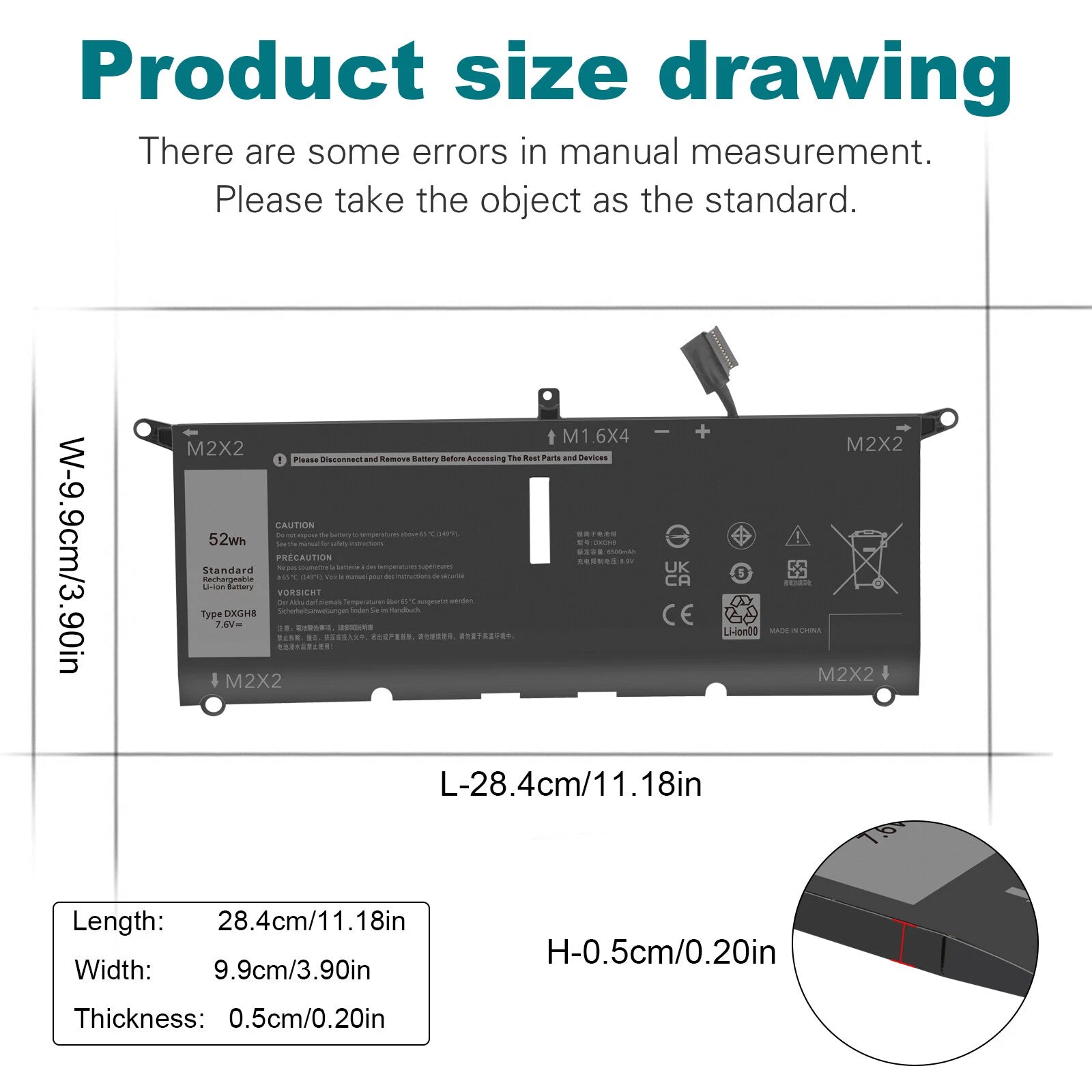 DXGH8 0DXGH8 Battery For Dell XPS 13 9370 9380 Latitude 3301 Laptop Battery 52Wh