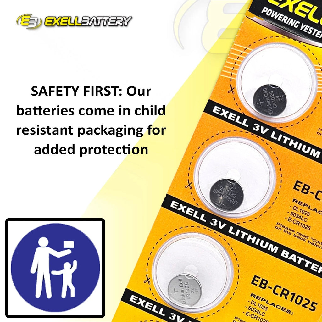 Exell Battery 5-Pack 3V Coin Cell Battery Compatible with CR1025, DL1025, BR1025