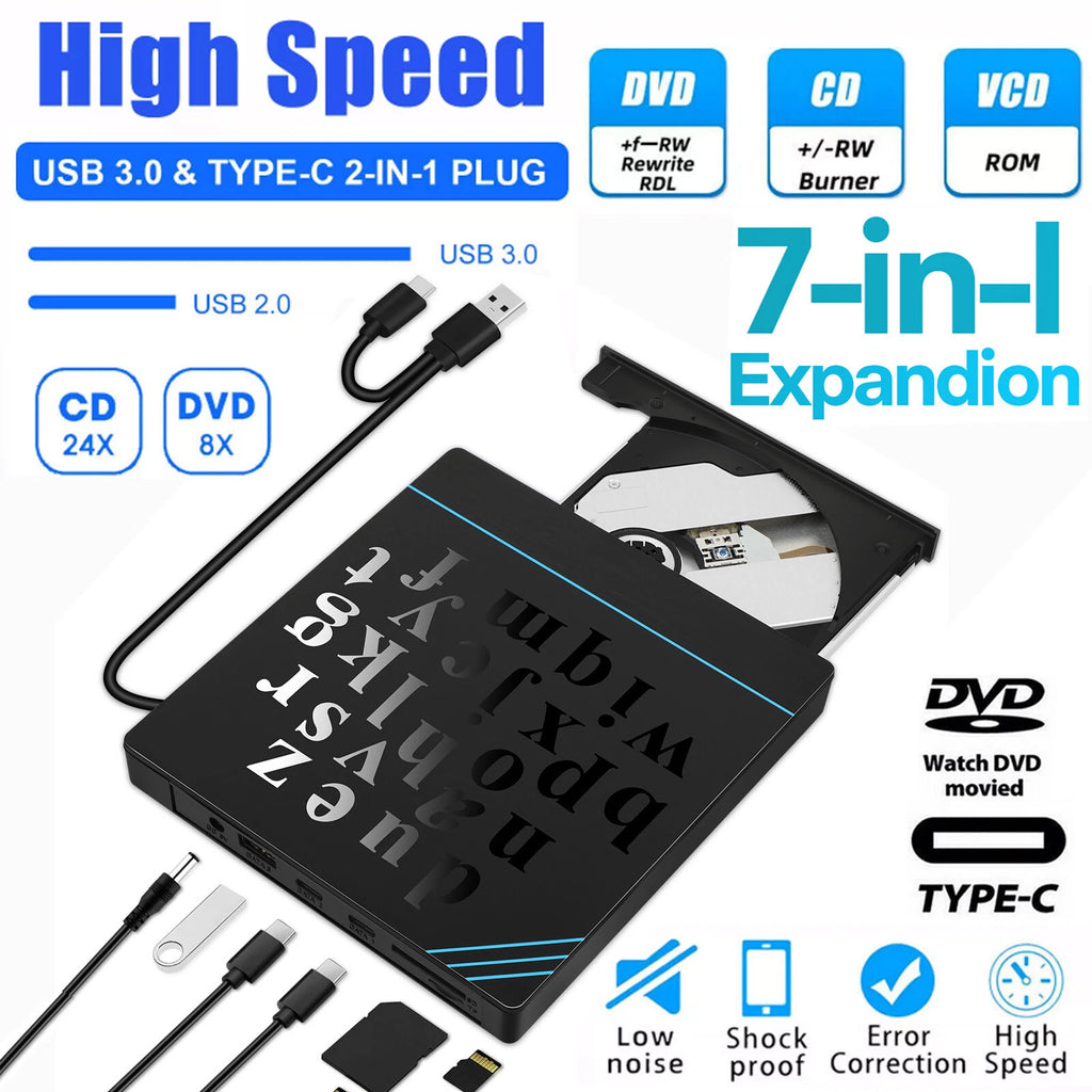 External CD DVD Drive for PC Laptop Windows 11 10 USB 3.0 Burner Reader Writer