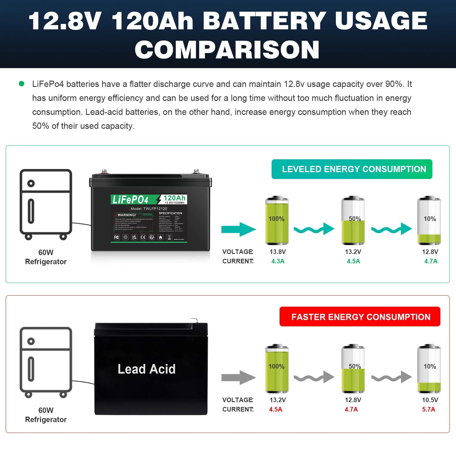 12V 120Ah LiFePO4 Lithium Battery BMS Deep Cycle 20A 24V Smart Battery Charger
