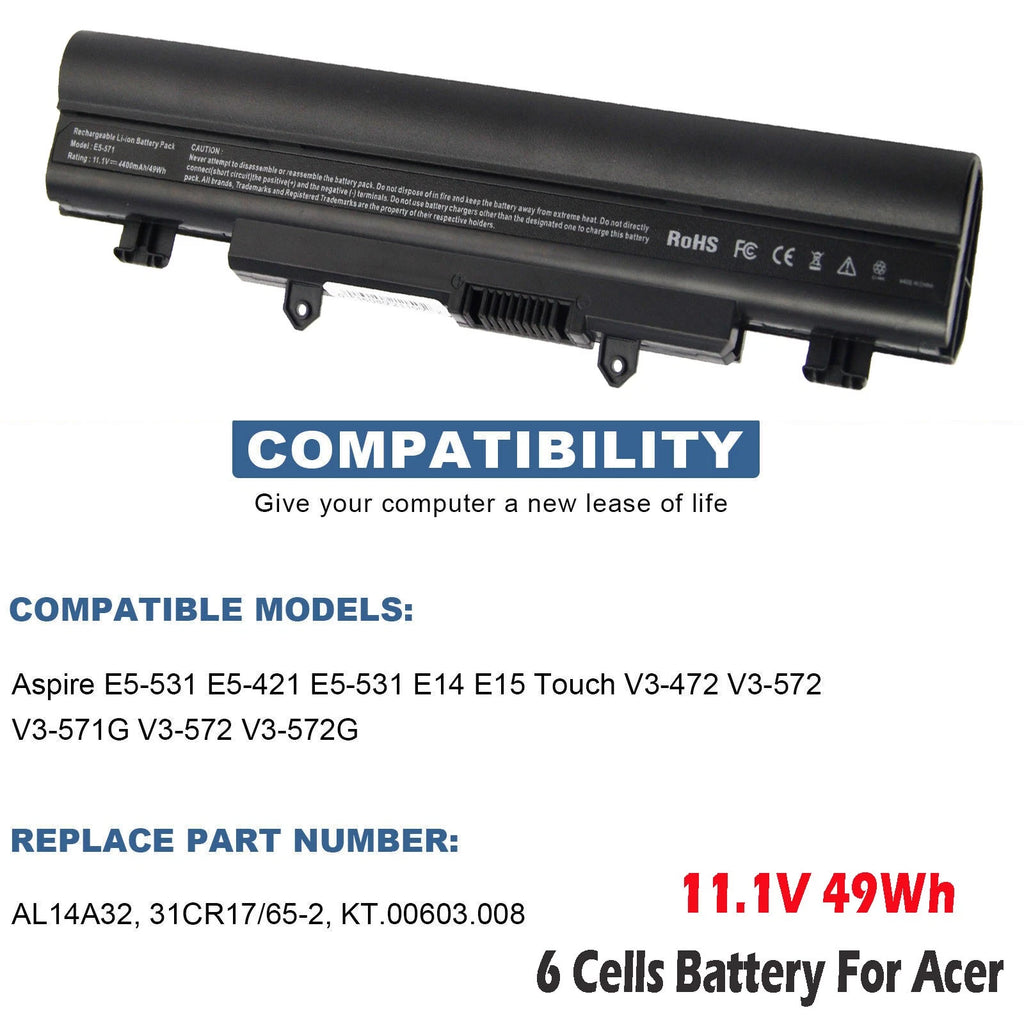 AL14A32 Battery For Acer Aspire E5-421 E5-471 E5-571 V3-571G V3-472 V5-572 6Cell
