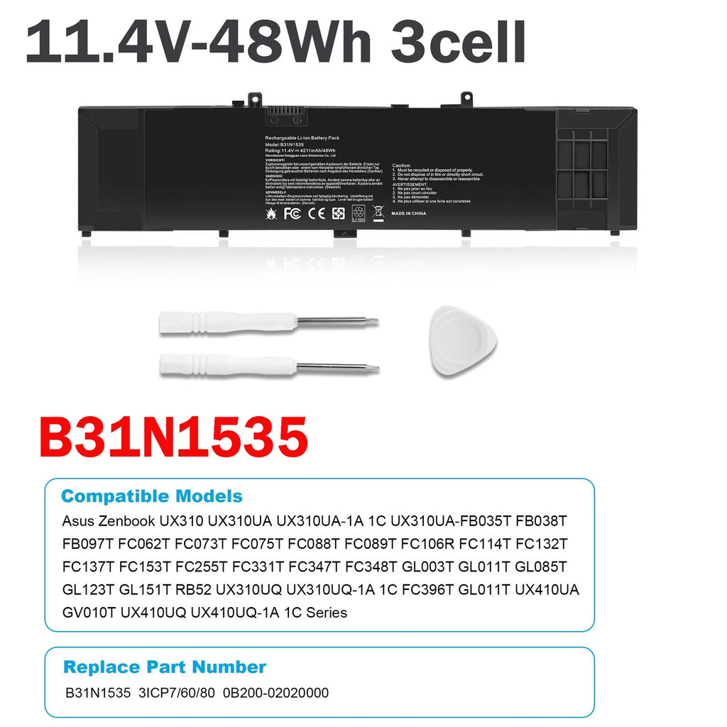 Battery B31N1535 For Asus Zenbook UX310UA UX310UQ UX410UA UX410UQ 3ICP7/60/80 US