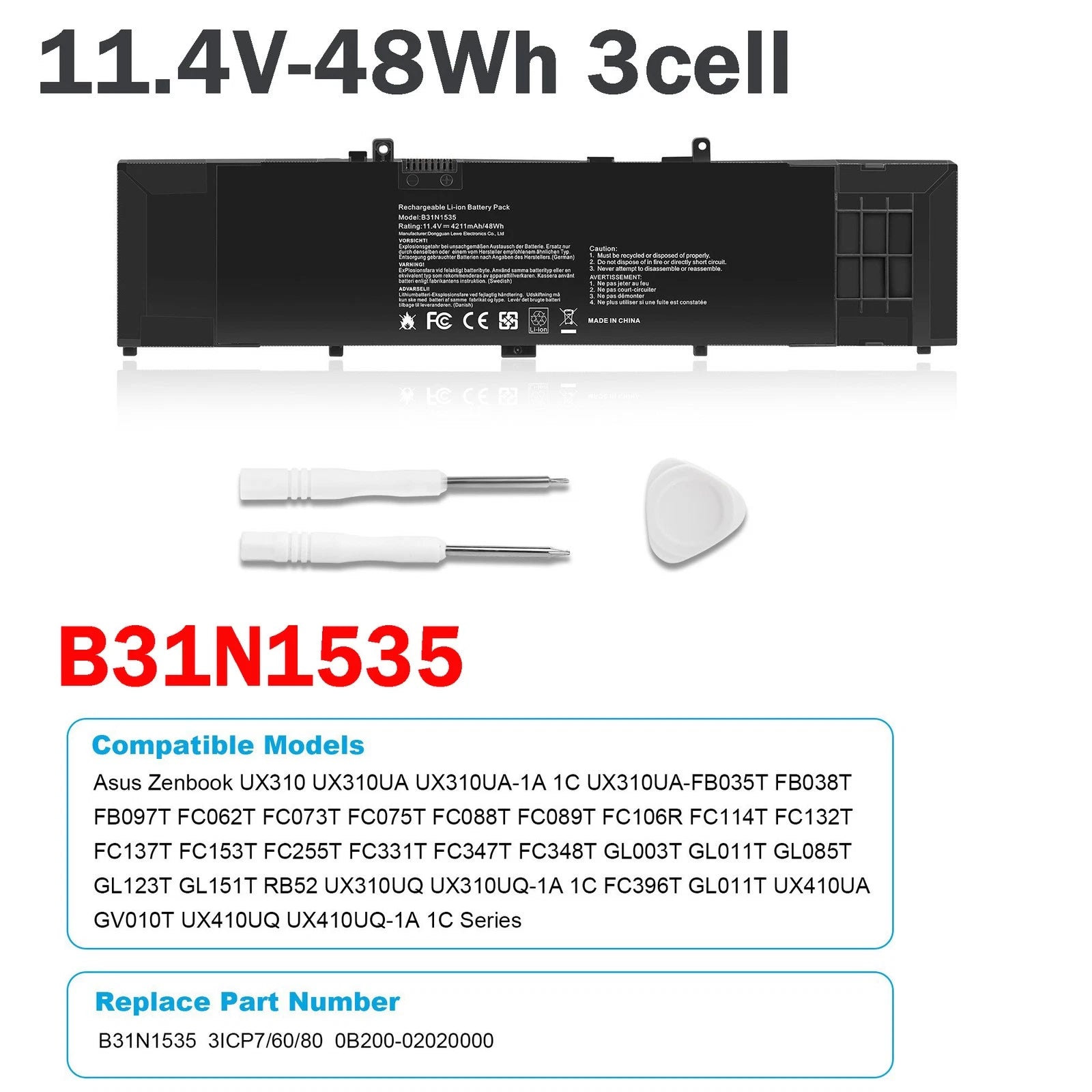 Battery B31N1535 For Asus Zenbook UX310UA UX310UQ UX410UA UX410UQ 3ICP7/60/80 US