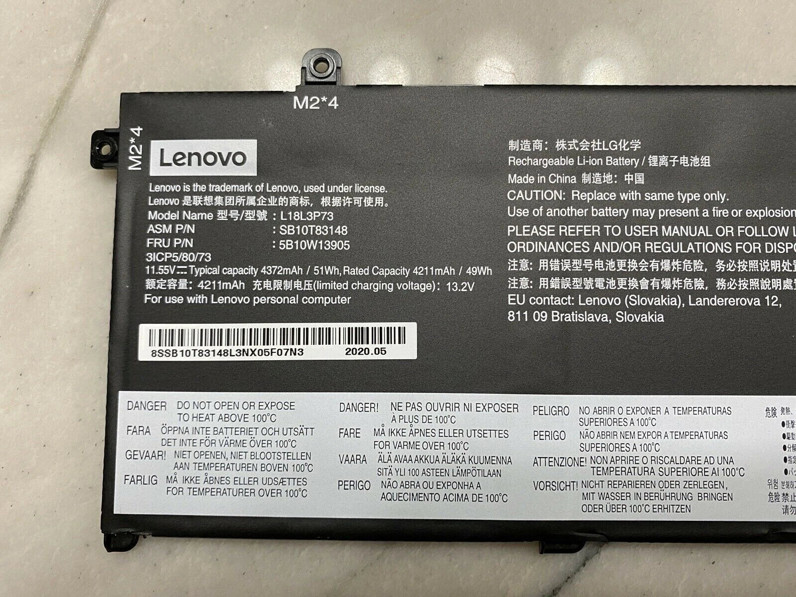 Genuine L18L3P73 Battery For Lenovo ThinkPad T490 T495 P43S T14 02DL007 SB10K976