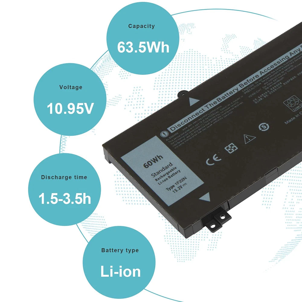 Replace 1F22N Battery For Dell Alienware M15 M17 R1 7590 7790 G7 Series 60Wh NEW