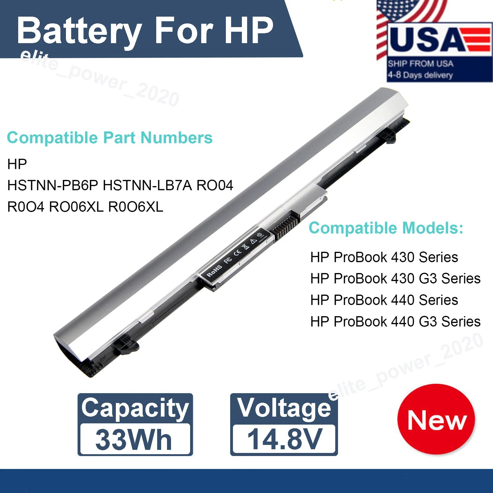 Replace Battery RO04 R0O4 For HP ProBook 430 440 430 G3 440 G3 Series HSTNN-LB7
