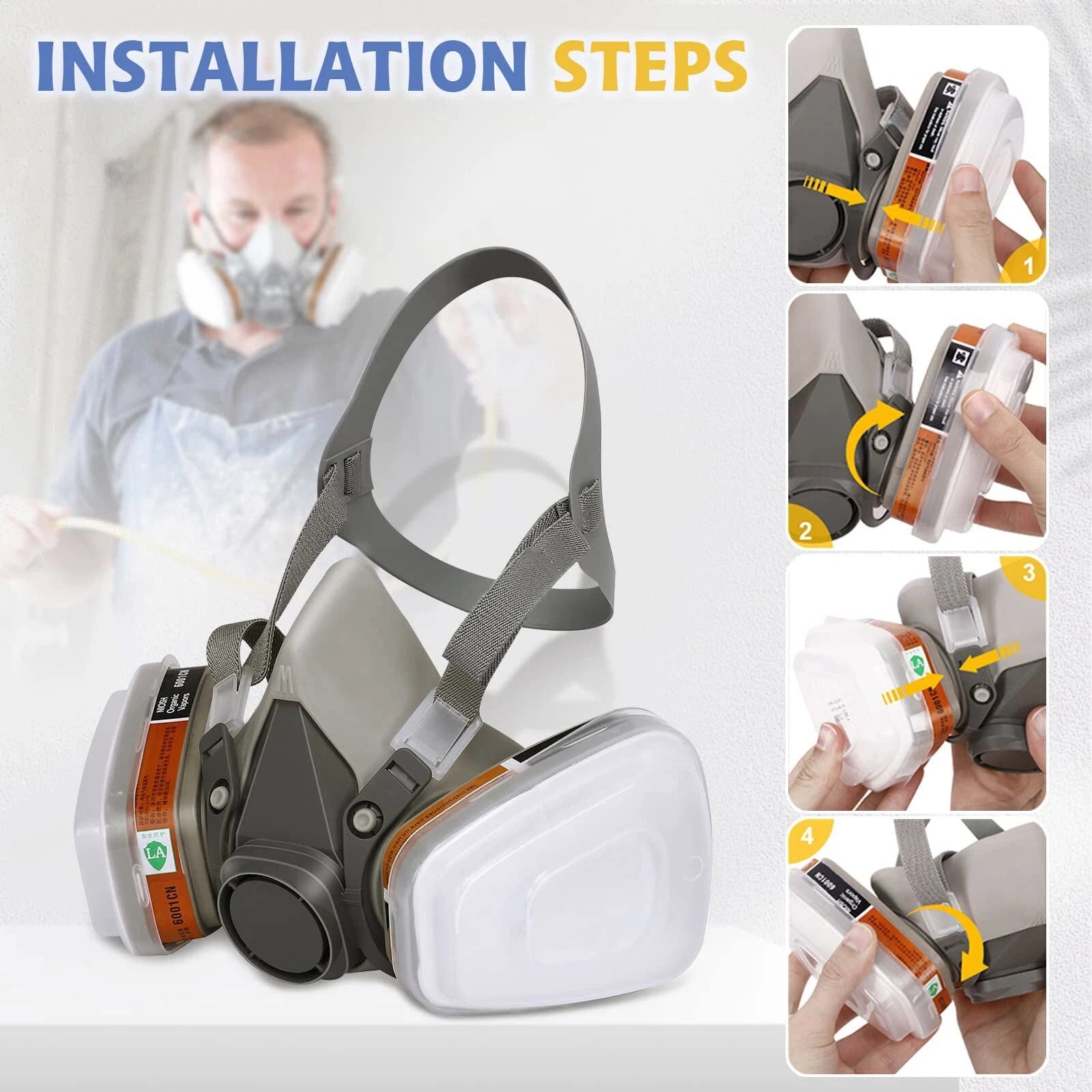 17 in1 Half Face Gas Mask Facepiece Spray Painting Respirator Safety Suit F 6200