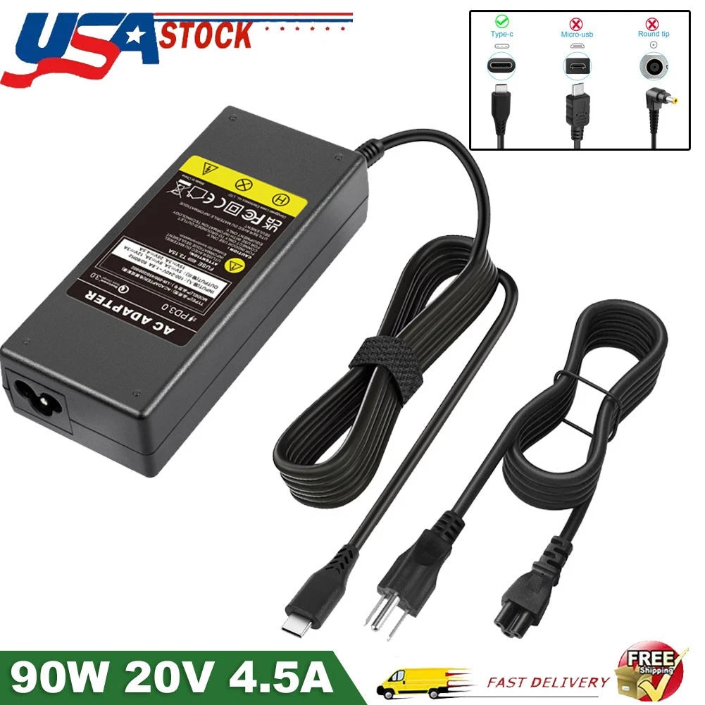 USB C Laptop Charger 90W USB-C GaN Fast Charger for Dell Lenovo HP Asus MacBook