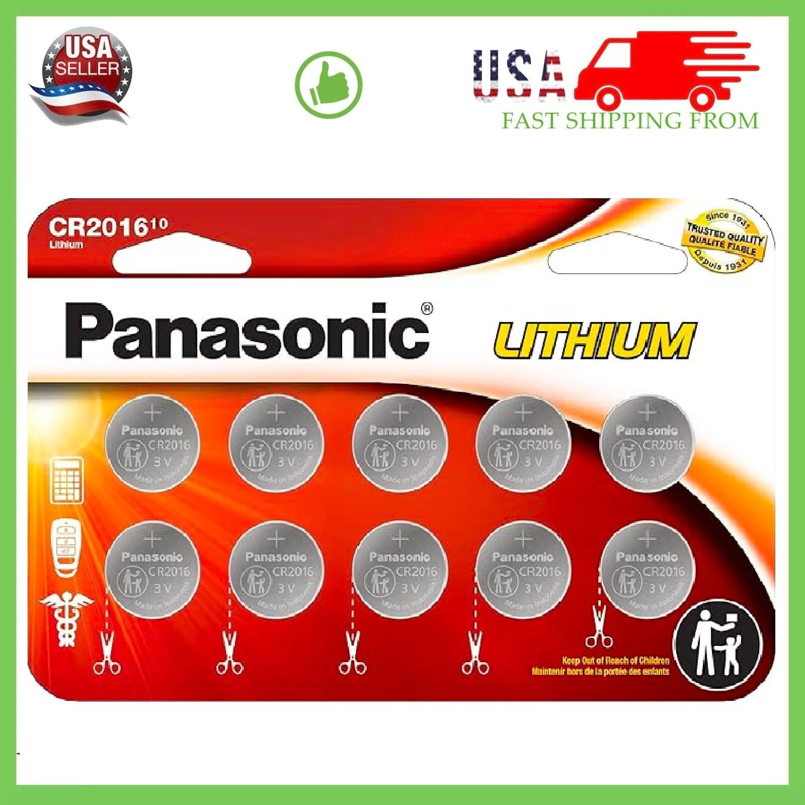 LOT 10-100 Panasonic LITHIUM BATTERY 3V CR2016 2016 BR2016 DL2016 Button Cell