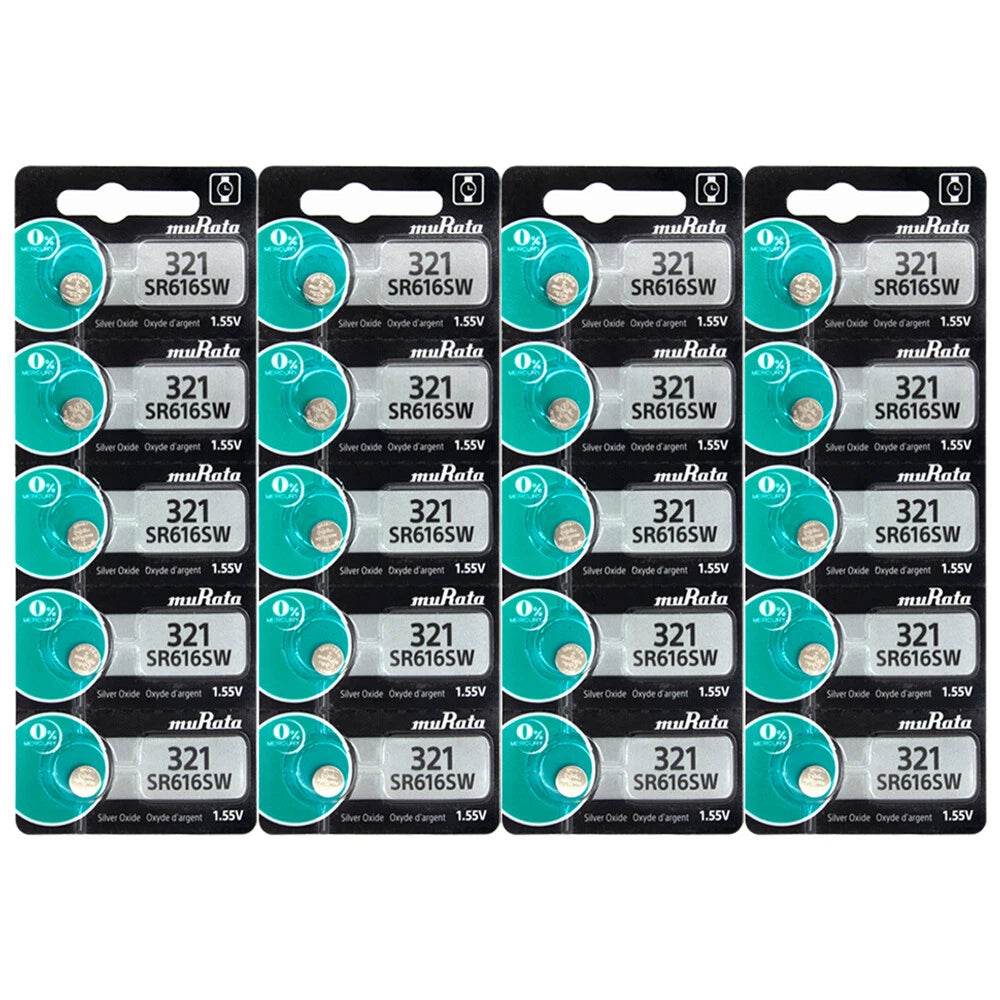 20 x Murata 321 Silver Oxide batteries 1.55V SR616SW SR616 Watches 0% Mercury