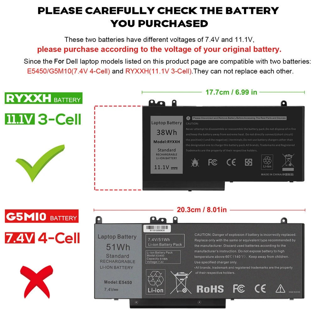 LOT RYXXH Battery For Dell Latitude E5250 E5250 VVXTW VY9ND 5TFCY 9P4D2 38Wh
