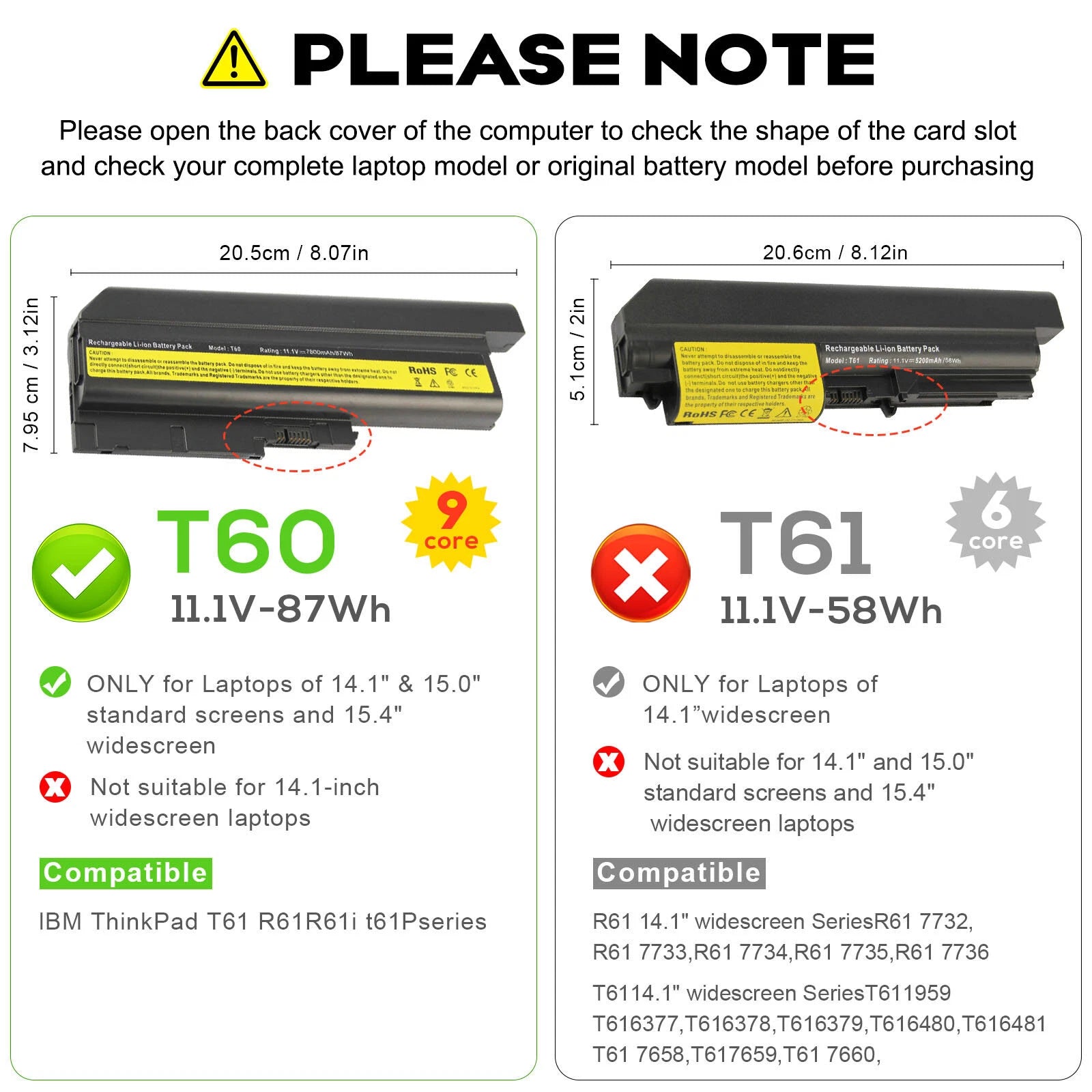 6/9Cell Battery for IBM Lenovo ThinkPad T61 T61p T60 R61 R61i R60 T500 W500