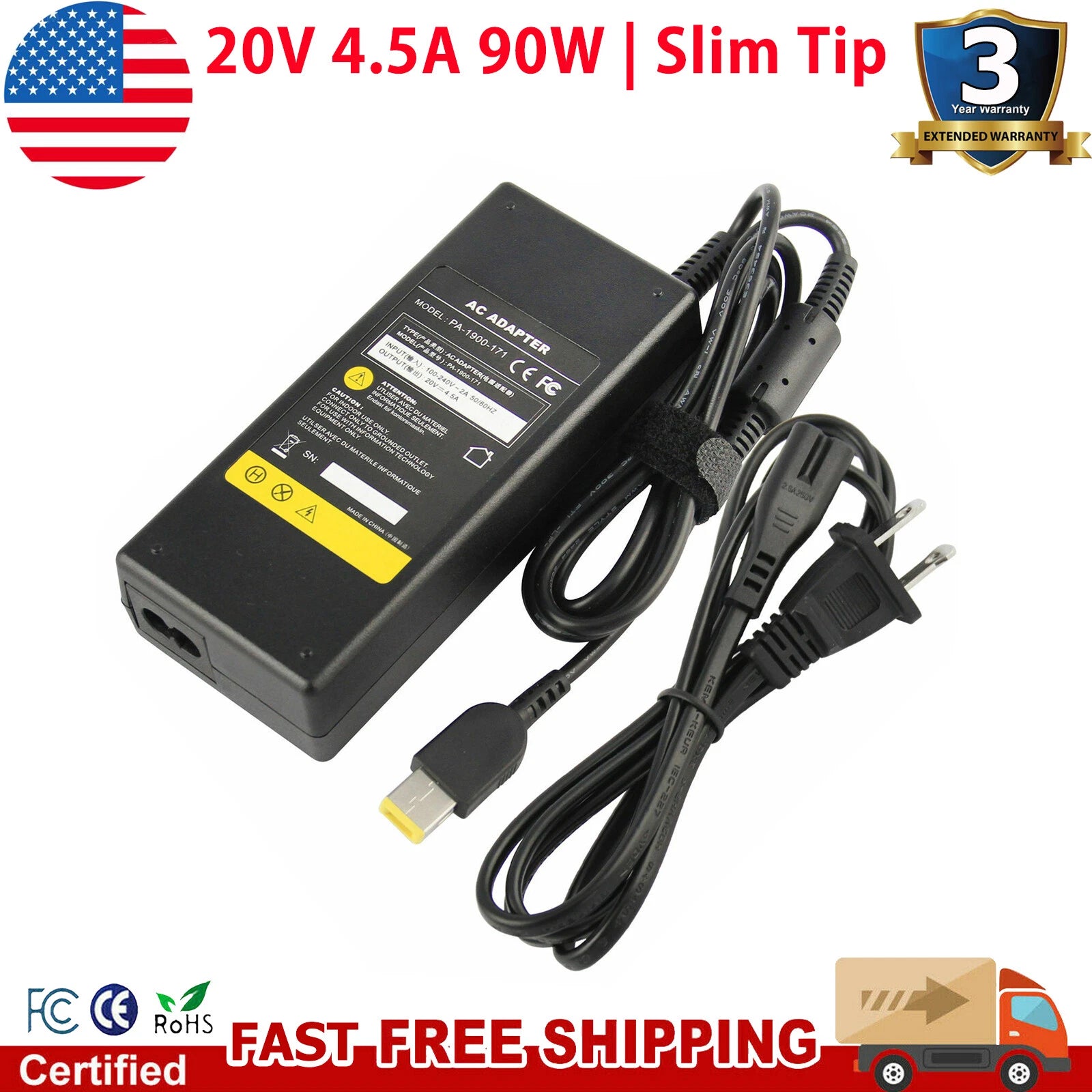90W Power Adapter Charger For Lenovo Thinkpad 45N0237 IdeaPad Yoga 11 Square Tip
