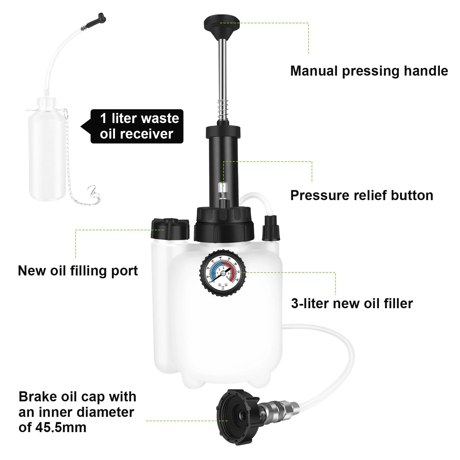 3L Brake Bleeder Kit Manual Fluid Pump with 4 Master Cylinder Adapters 1L Bottle