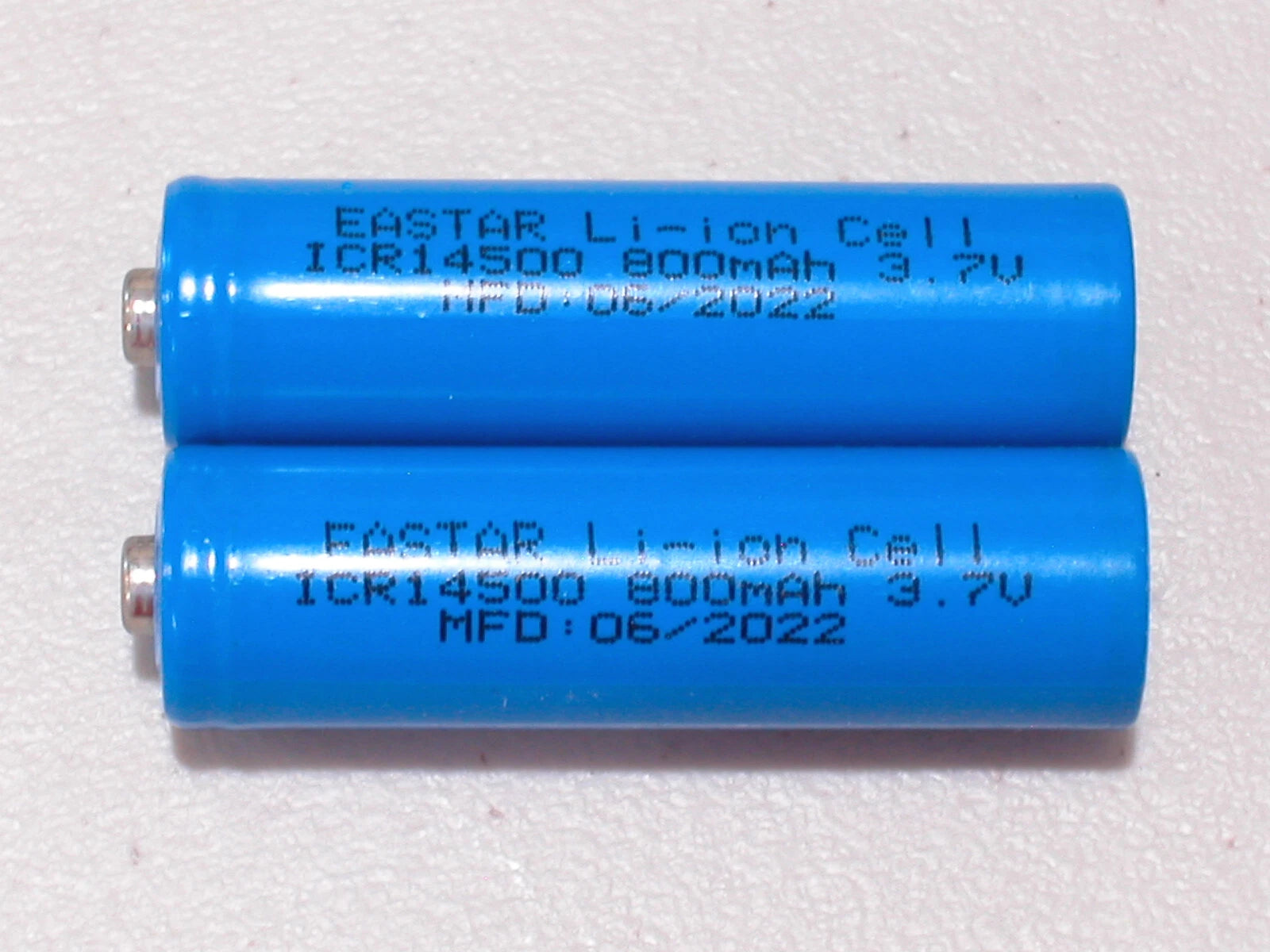 4 ICR 14500 Li-ion 800mAh Rechargeable Battery 3.7v BUTTON TOP MFG 06/2022