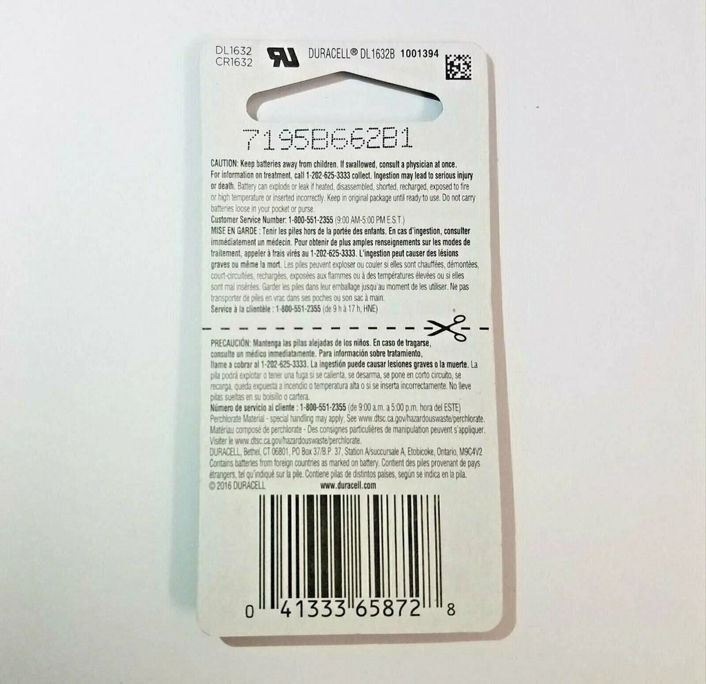 2 New Duracell CR1632 DL1632 Lithium Coin Cell Batteries 3V- USA Seller