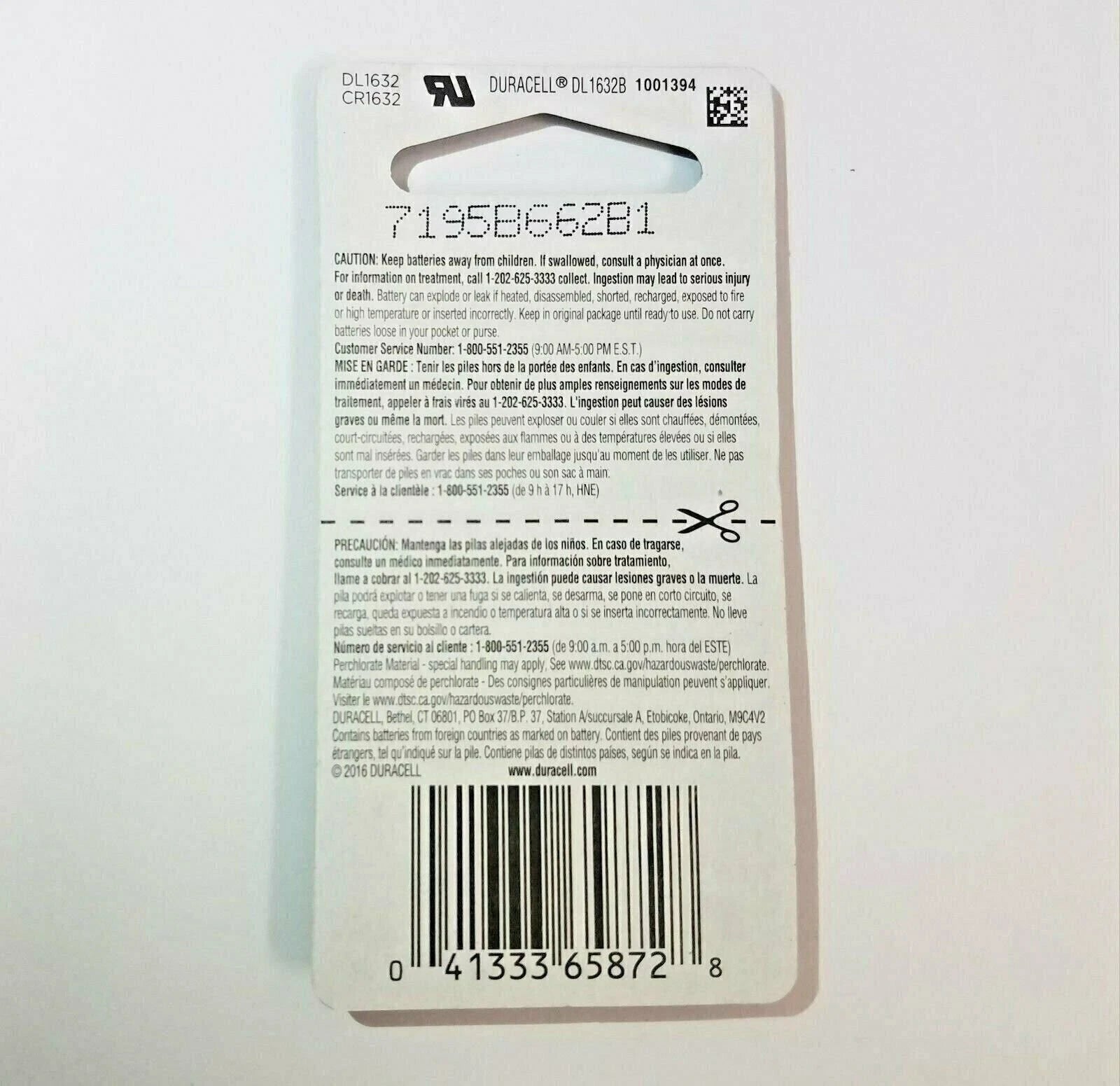 2 New Duracell CR1632 DL1632 Lithium Coin Cell Batteries 3V- USA Seller