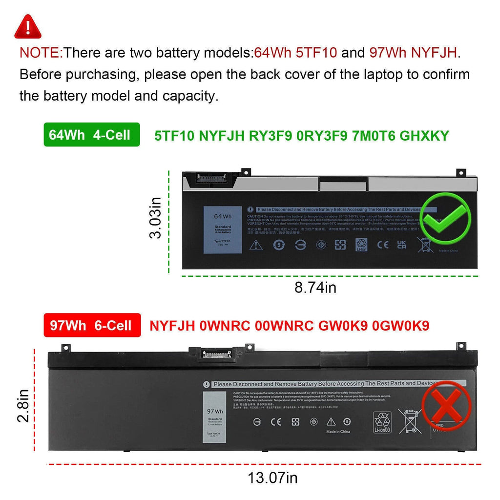 ?LOT 5TF10 Battery For Dell Precision 7730 7740 7530 7540 P74F P34E001 P74F 64Wh