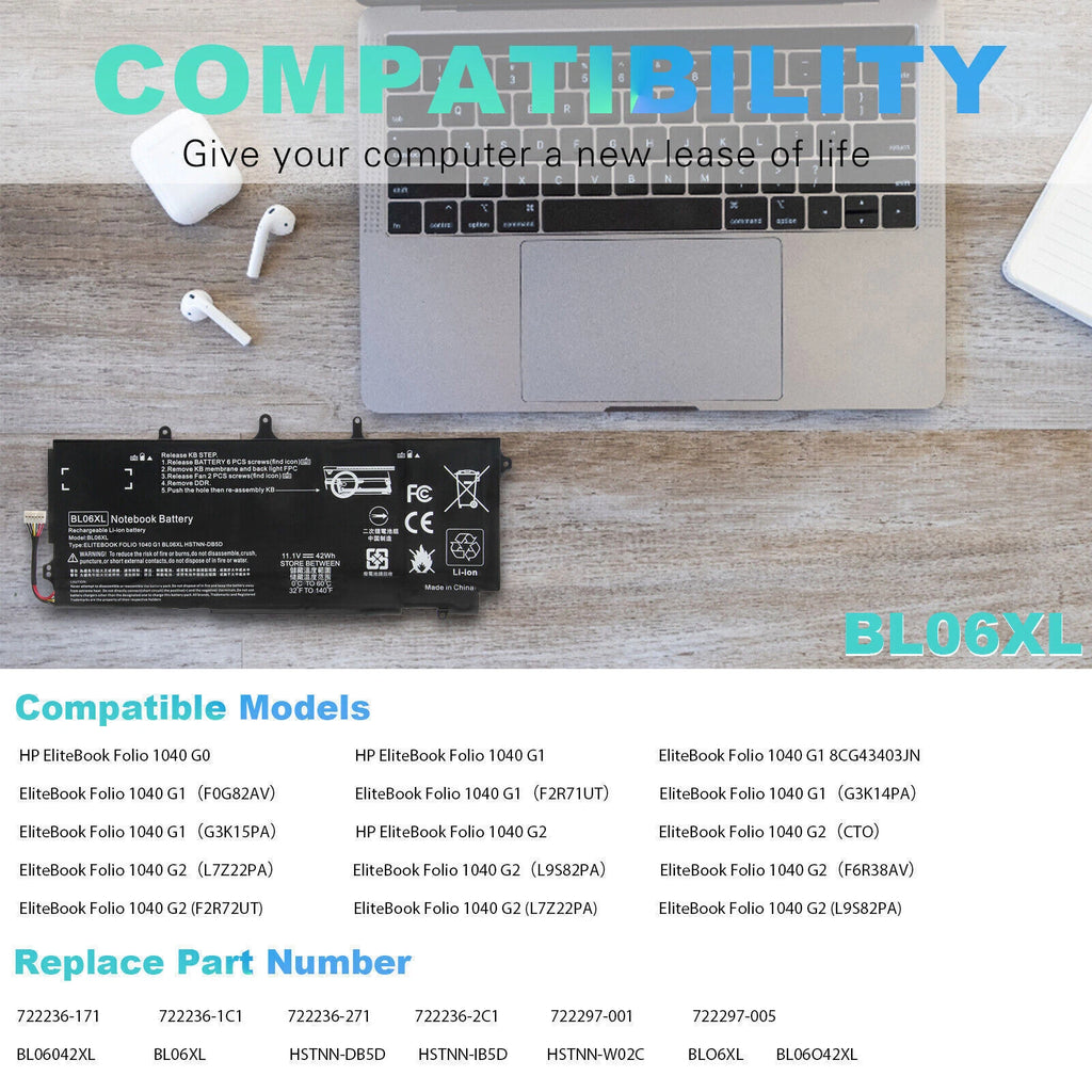 BL06XL Laptop Battery for HP EliteBook Folio 1040 G1/G2 722236-1C 722297-001