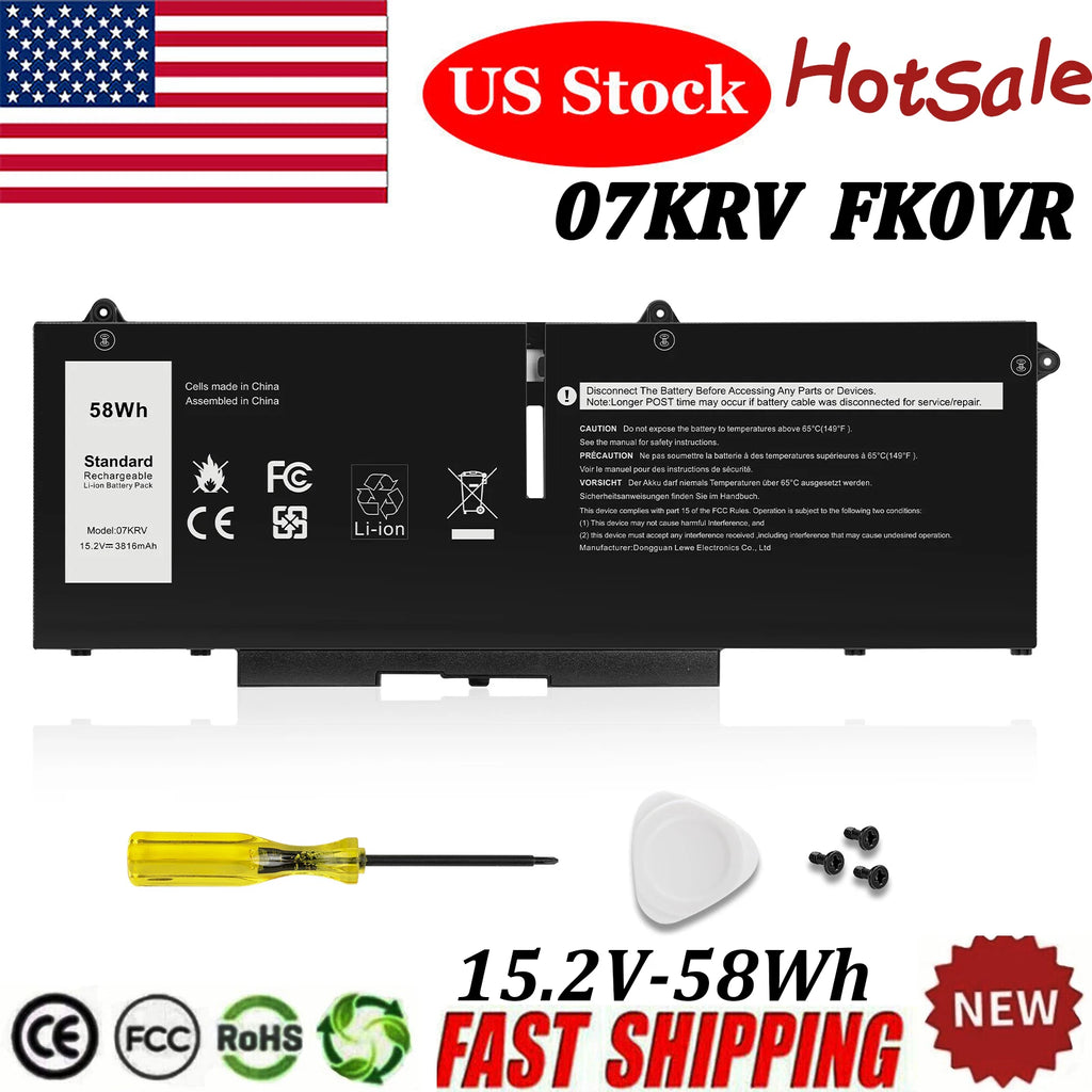 58Wh 07KRV Battery Fits for Dell Latitude 5330 5430 Precision 3570 FK0VR 15.2V