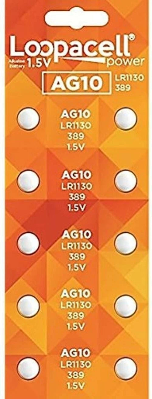 30 AG10 LR1130 LR1131 389A 389 Loopacel 1.5 Volt Alkaline Button Cell Batteries
