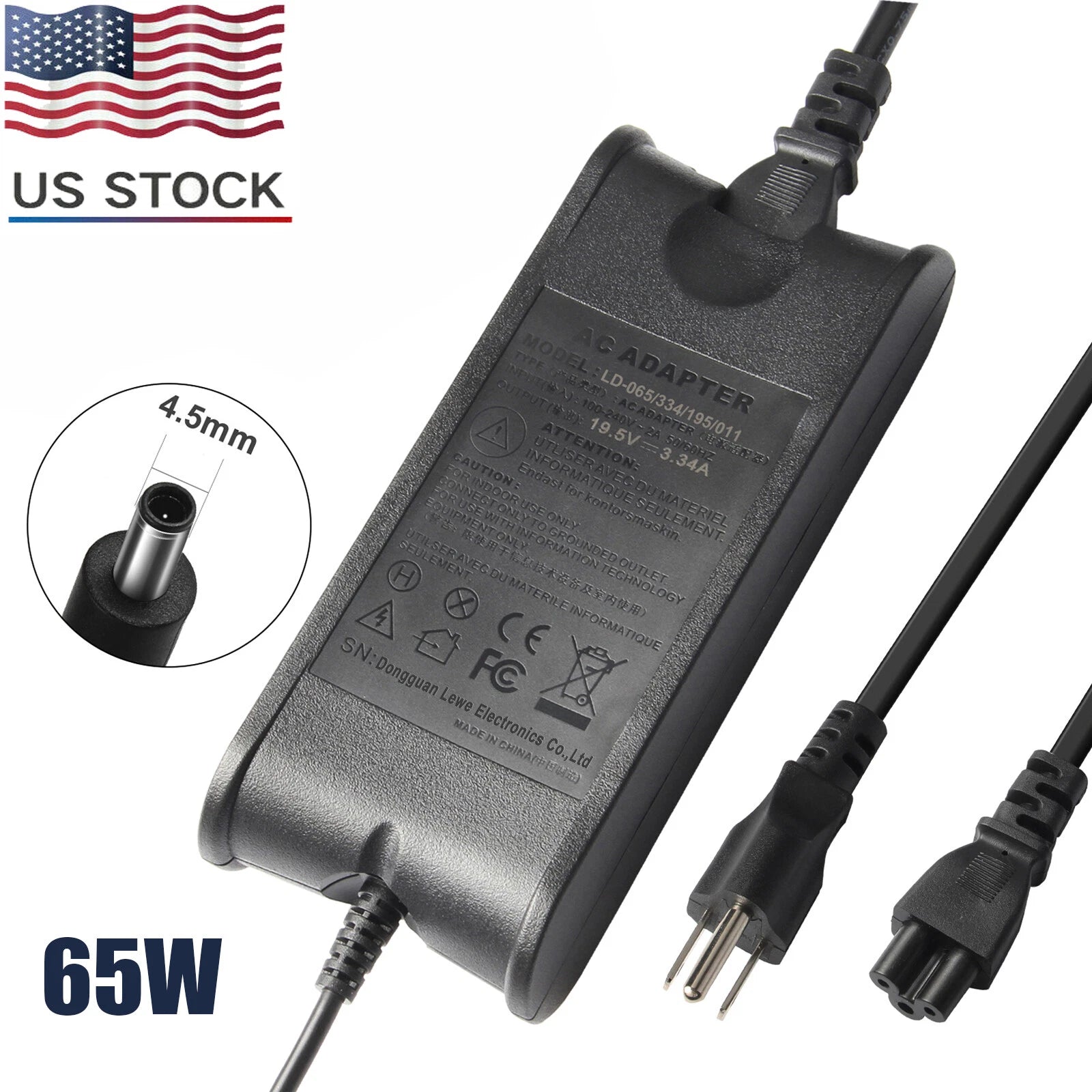 65W AC Power Charger Adapter For Dell Inspiron 13 14 15 0MGJN9 PA-1650-02 XPS 13